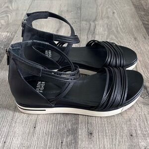 Eileen Fisher Shea Black Leather Sandals Size 6.5